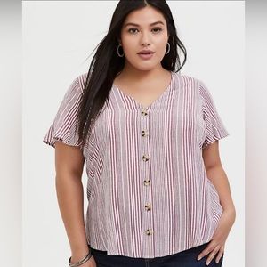Torrid Purple and White Striped Crepe Button Front Top - 00/L